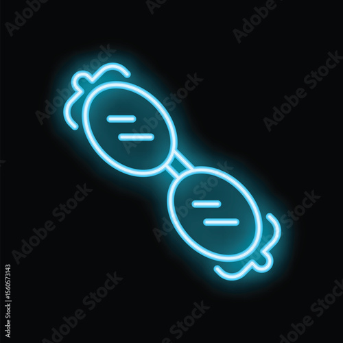 Vibrant blue neon sign depicting a pair of retro round glasses is set against a dark background, creating a striking visual