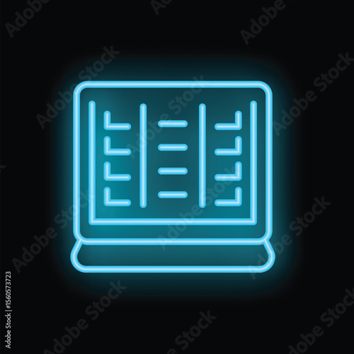 Blue neon icon of a scoreboard displaying the current score of a game, isolated on a black background
