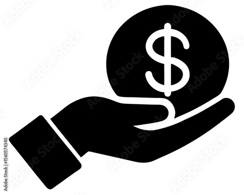Hand Holding dollar silhouette, Money in hand simple icon. Vector illustration
