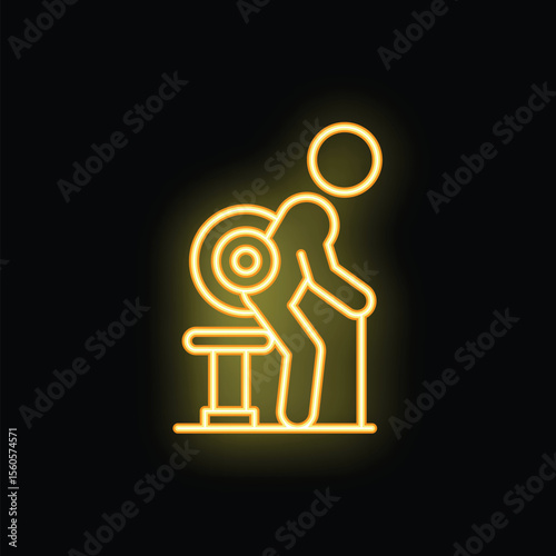 Neon sign illustrating an elderly person using a walking stick to stand up