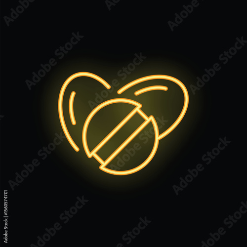 Neon sign showing a heart shape surrounding a pill, representing the concept of love addiction