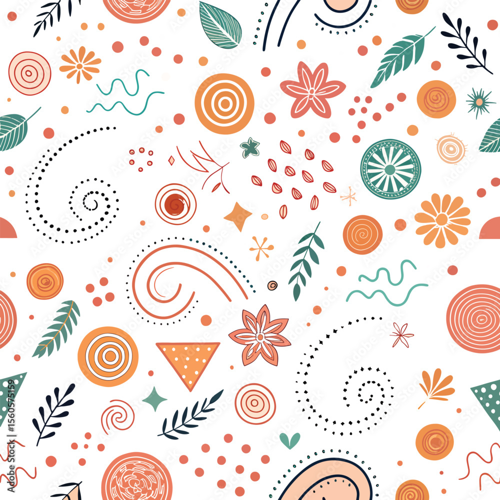 Naklejka premium Whimsical Floral and Geometric Seamless Pattern Design