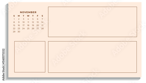 Minimalistic November 2026 Calendar with Notes. Vector Monthly Planner