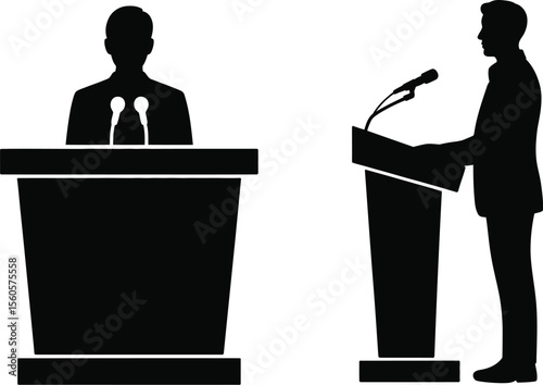Speaker podium silhouette vector illustration for presentation speech debate conference and orator events