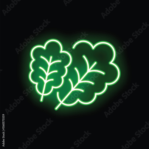 Neon sign illuminating green lettuce leaves, perfect for healthy food restaurants or grocery stores