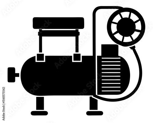 Air pump and compressor silhouette, A air pump and compressor full black silhouette vector illustration design