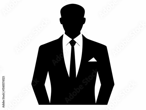 Business man icon. Male face silhouette with office suit and tie. User avatar profile. Vector illustration.