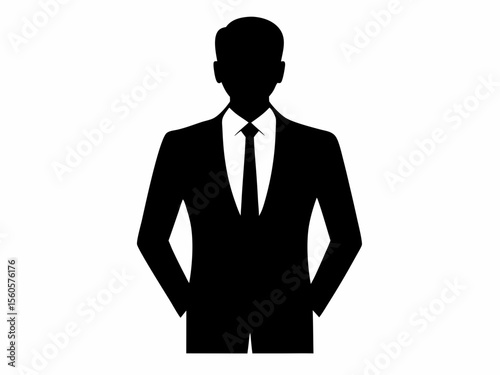 Business man icon. Male face silhouette with office suit and tie. User avatar profile. Vector illustration.