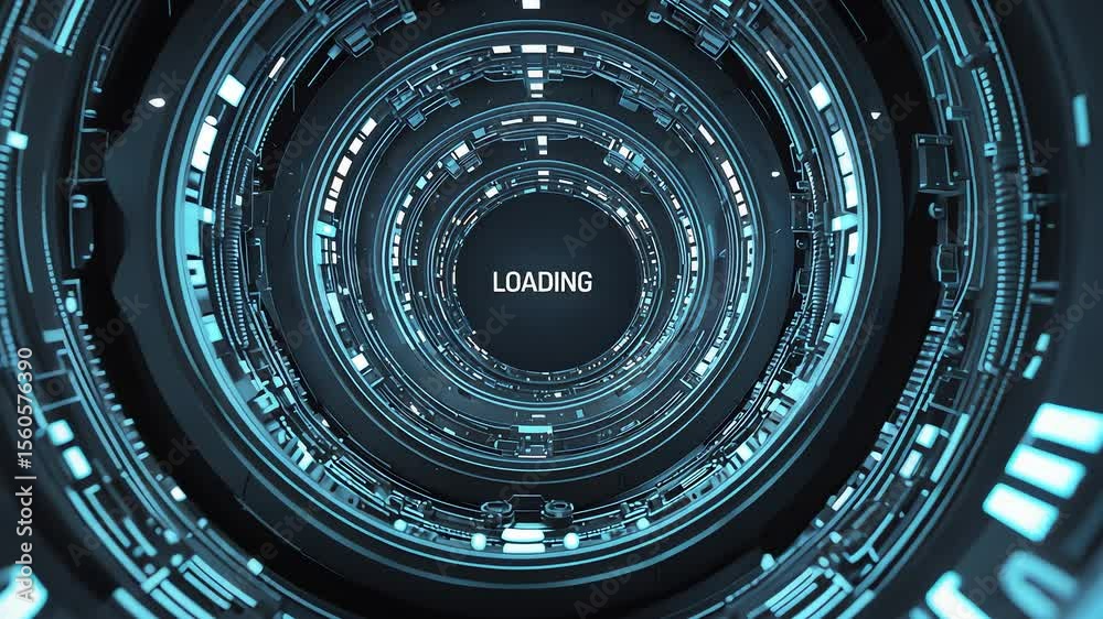 Loading Screen Animation Circuit Rings Blue Tech Digital Display Motion Graphic Video Loop
