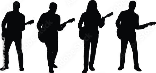 Silhouette musicians guitarists band performance concert music rock star artist musical instrument stage show