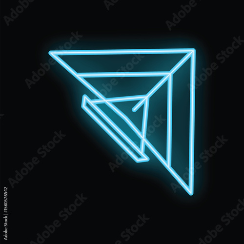 Neon sign representing a hang glider glowing blue on a black background