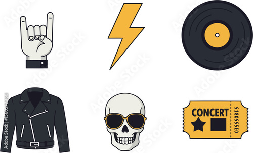 Set of 6 rock culture symbols in vector