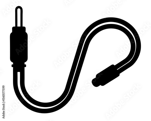 Audio cable icon silhouette, Audio Jack Cables with Treble Clef , Black and White. Vector Illustration