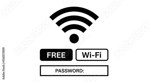 A free wifi sign with password field, indicating wireless internet access available in a public hotspot area