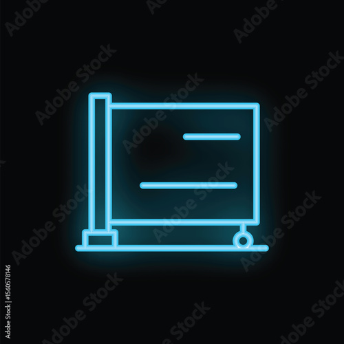 Blue glowing neon line flip chart icon isolated on black background. Presentation board