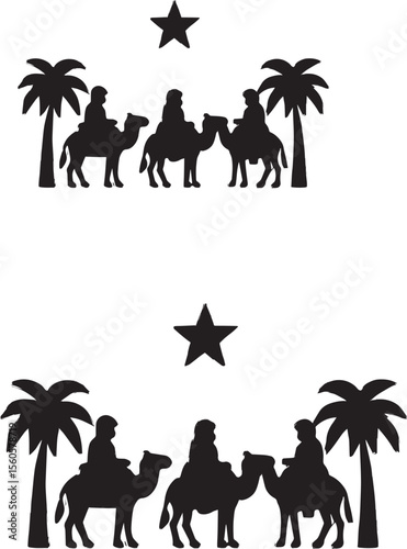 Silhouette of the Three Wise Men on Camels, Christmas Nativity Scene