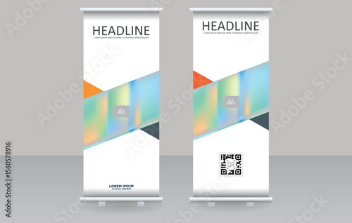Roll up banner vector template. Perfect for digital marketing, branding presentations, trade shows, and business promotions. Editable file.