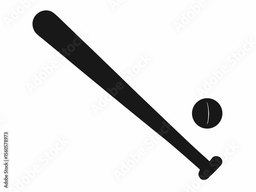Baseball sports bat and ball design black and white. Baseball bat and a ball silhouette vector illustration