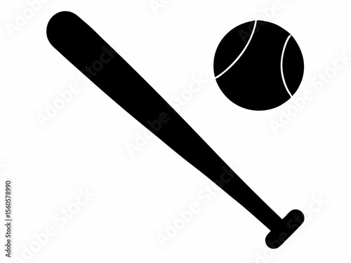 Baseball sports bat and ball design black and white. Baseball bat and a ball silhouette vector illustration