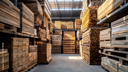 Wallpaper Mural A large warehouse filled with stacks of wooden lumber Torontodigital.ca