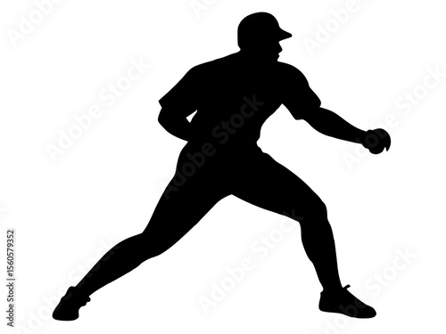 Baseball player isolated on white background. Baseball player silhouette ready to bat minimalist graphic design