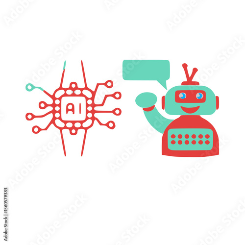 AI Robot icon- Artificial Intelligence and Technology vector illustration futuristic flat design representing automation, robotics ,and machine learning.