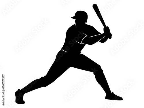 Baseball player isolated on white background. Baseball player silhouette ready to bat minimalist graphic design