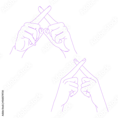 hands making X sign with index fingers lineart outline illustration