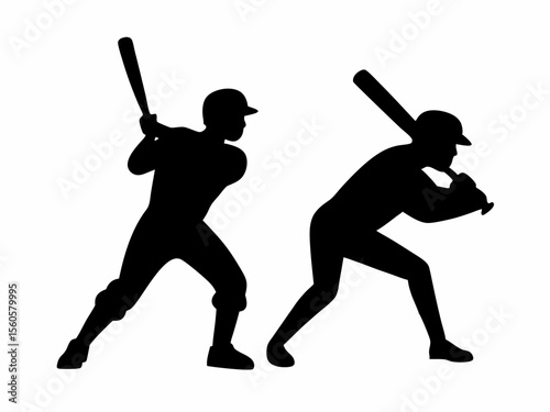 Set of silhouettes of baseball player swinging the bat with different pose, gesture. batter icon. isolated on white background. vector illustration.