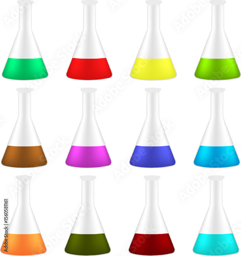 Set of 12 Conical Flasks - Colorful Erlenmeyer Lab Beakers