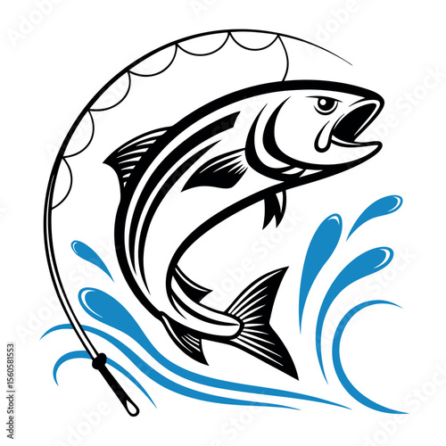 Exciting Catch of a Large Salmon Leaping from Water During a Fishing Trip