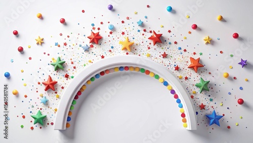 Festive Rainbow Archway Decorated with Colorful Stars and Confetti for a Joyful Celebration