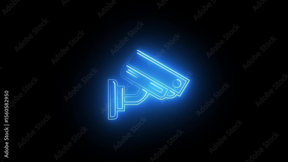NEON cc camera glowing Close up of CC TV cameras for recording video. Media. Professional equipment for maintenance of security, concept of technologies and protection.