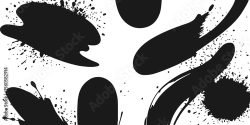 Abstract grunge background with black ink splatters, paint stains, and vector art blot textures for a dirty design illustration