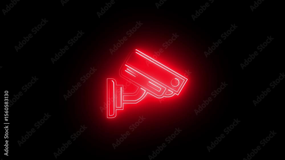 NEON cc camera glowing Close up of CC TV cameras for recording video. Media. Professional equipment for maintenance of security, concept of technologies and protection.