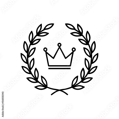 Handdrawn Outline Crown and Laurel Wreath Elegant Emblem Design Element