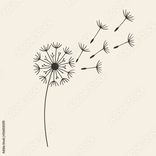 Hand Drawn Dandelion Seed Flying in The Wind Floral Element Illustration