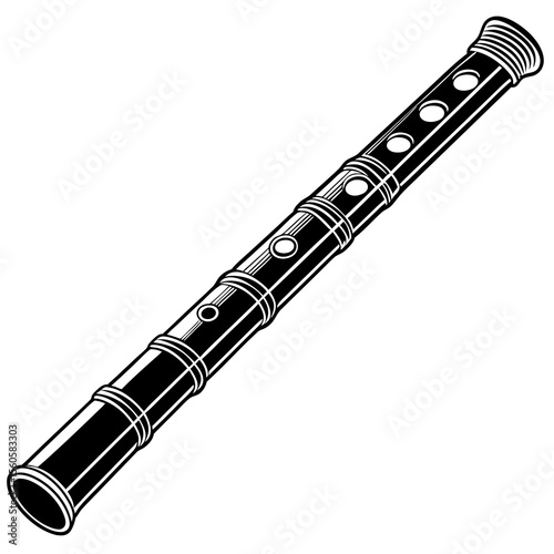 A black and white clarinet isolated on a white background