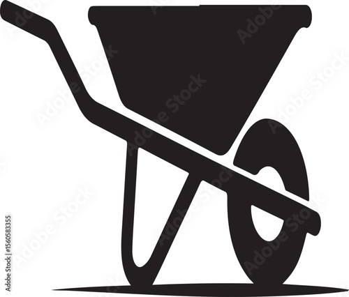 Black wheelbarrow with single wheel and handles garden tool transport