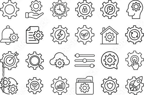 Settings outline vector icon set
