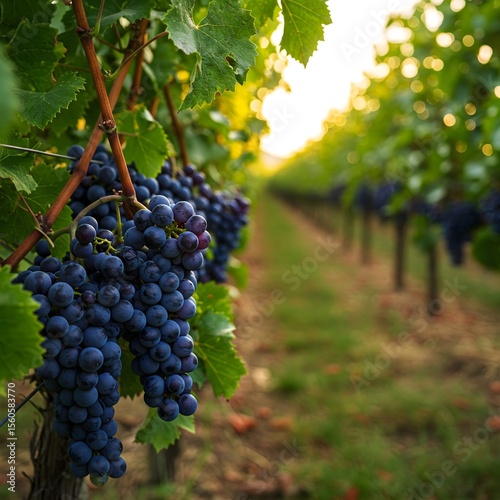 Wallpaper Mural Lush Blue Grapes Ripening on Vine in Sunny Vineyard Landscape Torontodigital.ca