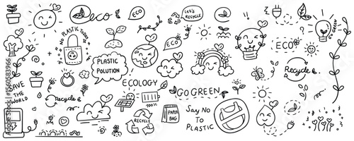 Hand drawn environmental protection element line doodle concept set. Illustration vector design.