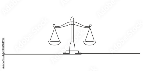 Single continuous line drawing of balance scales representing justice vector illustration