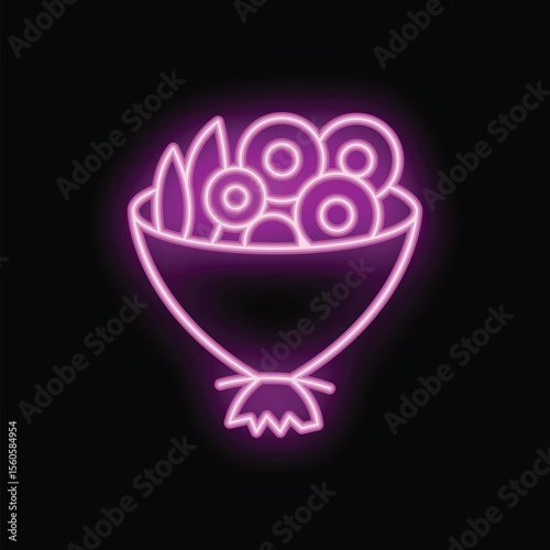 Vivid pink neon sign representing a bouquet of flowers, perfect for businesses related to love, romance, or floristry