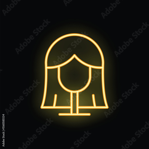 Yellow neon sign representing a woman with long hair on a black background