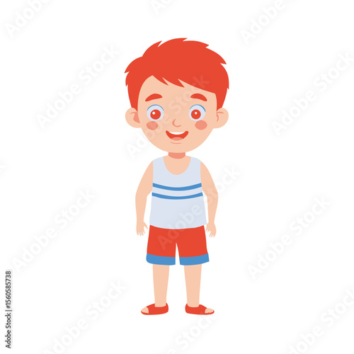 Cute Cartoon Boy in Summer Clothes Illustration - Happy Child Character