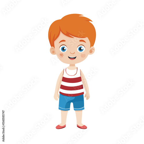 Cute Cartoon Boy in Summer Clothes Illustration - Happy Child Character