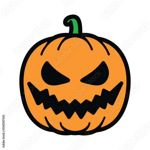 Orange autumn pumpkin with a scary carved face, a spooky Halloween jack-o'-lantern symbol