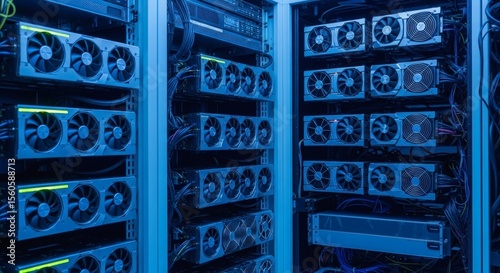 High-Performance Computing Data Center Server Racks with GPU Processing Units