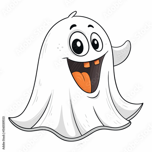 A Spooky Friendly Ghost Character Waving Hello on Halloween Night